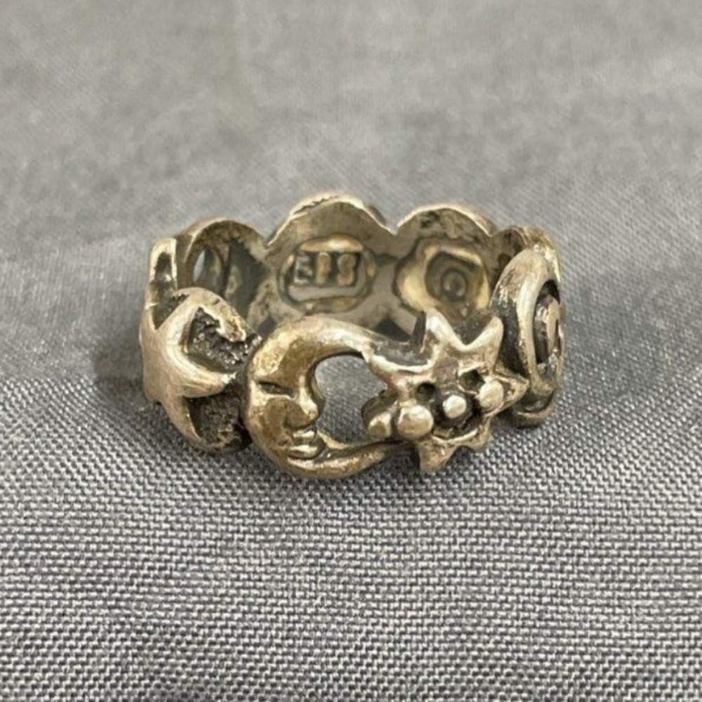 Vintage EFS Sterling Silver 925 Celestial Moon Star Spiral Band Ring Size 5.5
